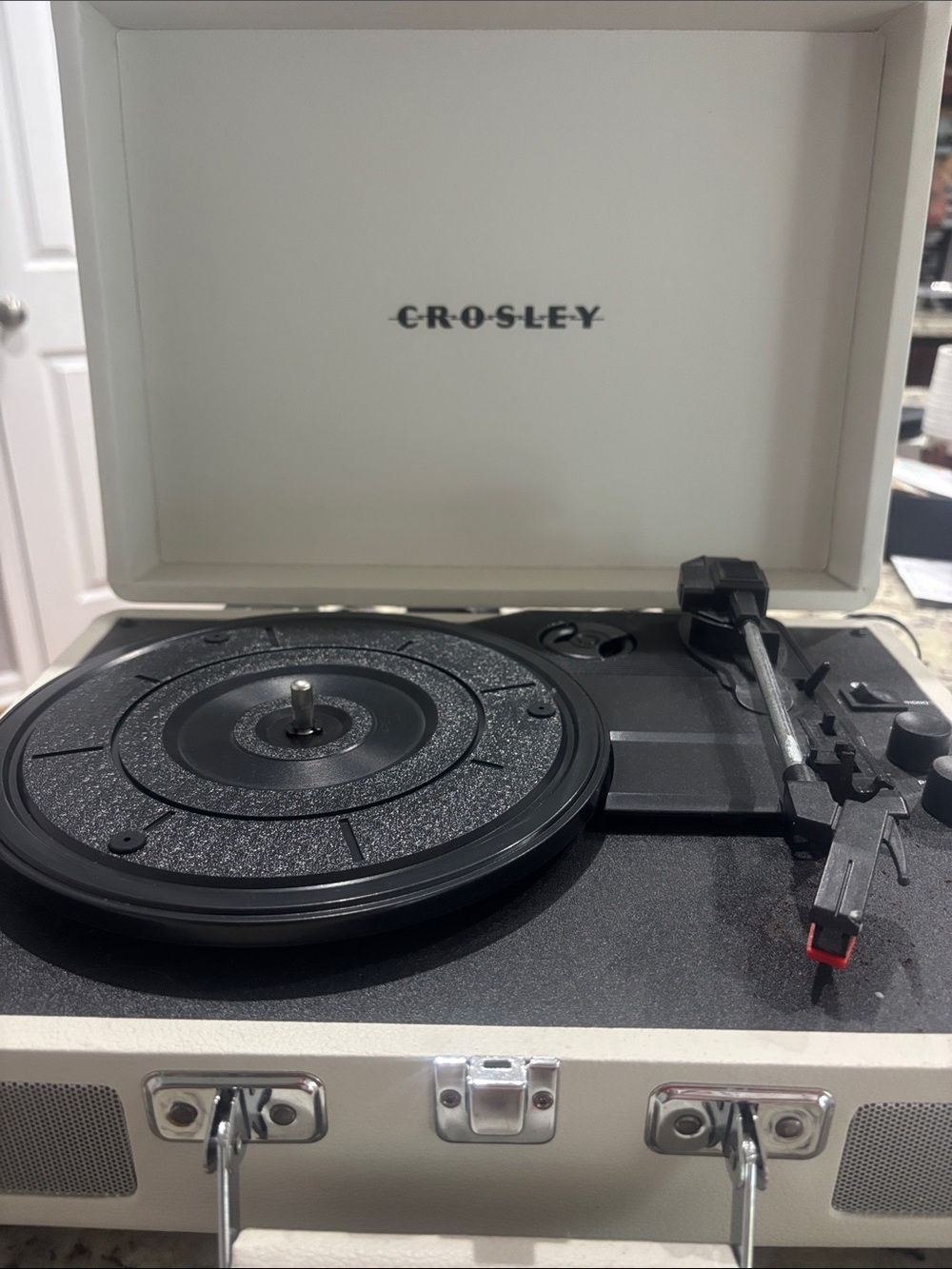 Crosley White and Black Portable Record Player, Included Adele record
